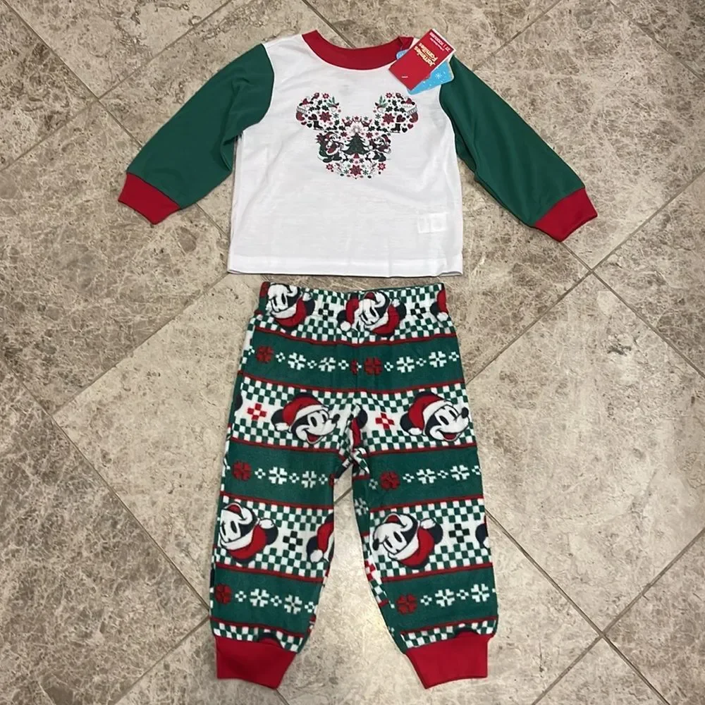 Disney Mickey Mouse Christmas Pajamas Toddler 2T Boys NEW Holiday 2 Piece Set